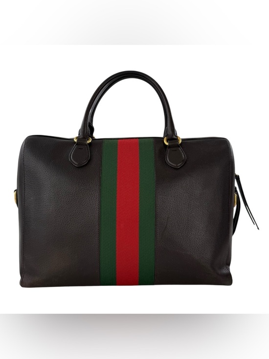 Gucci Handbags - Gucci Calfskin Leather Medium Web Stripe Satchel Bag